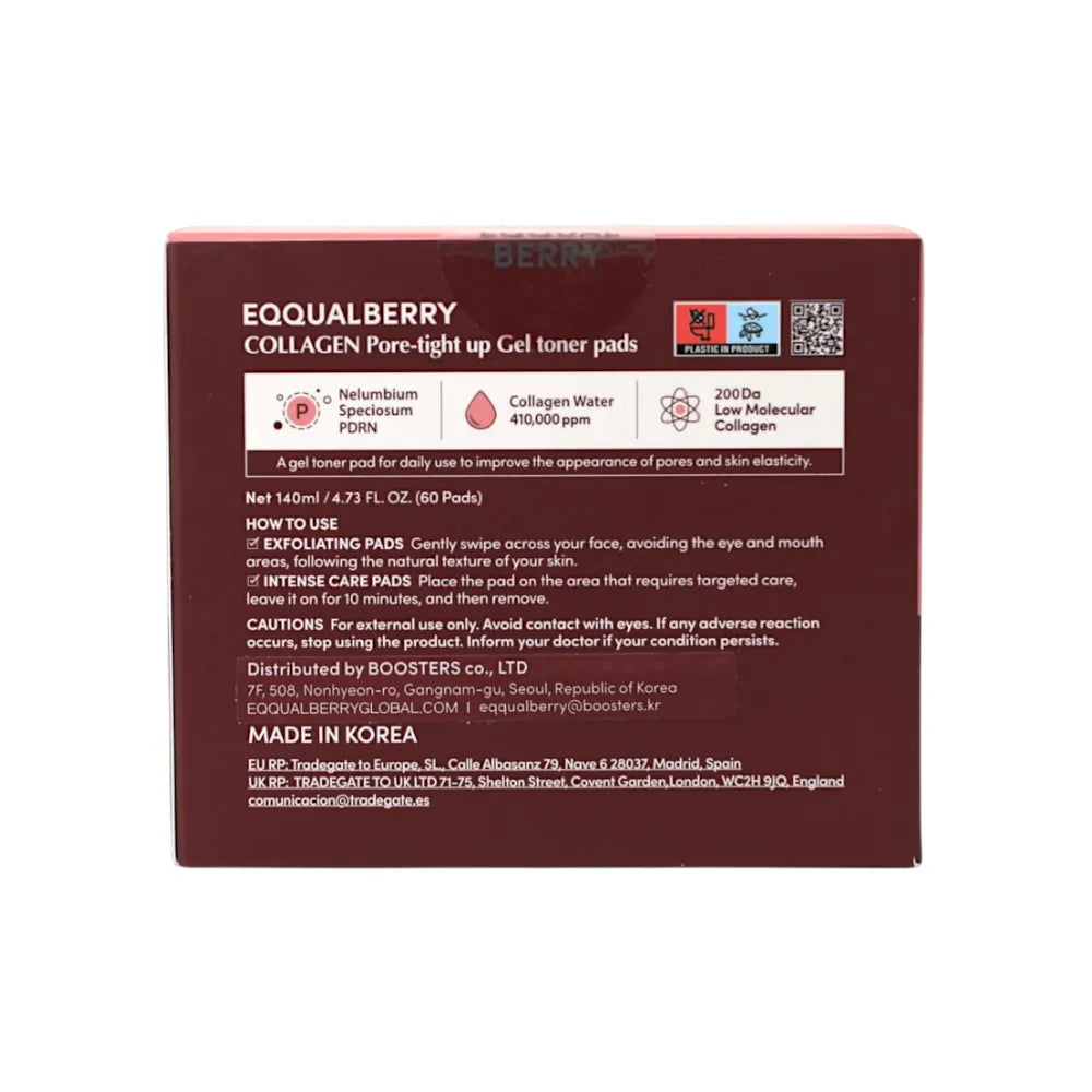 Eqqualberry Collagen Pore-Tight Up Gel Toner Pads 140Ml | 60Pads