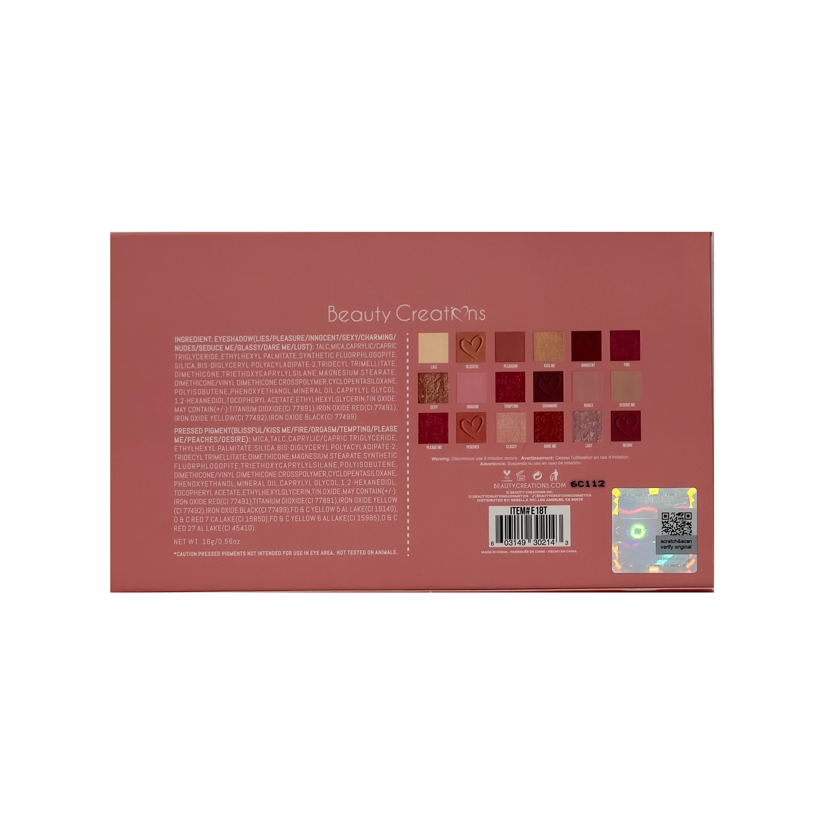 Beauty Creations Tease Me Eyeshadow 18 Color Pallet