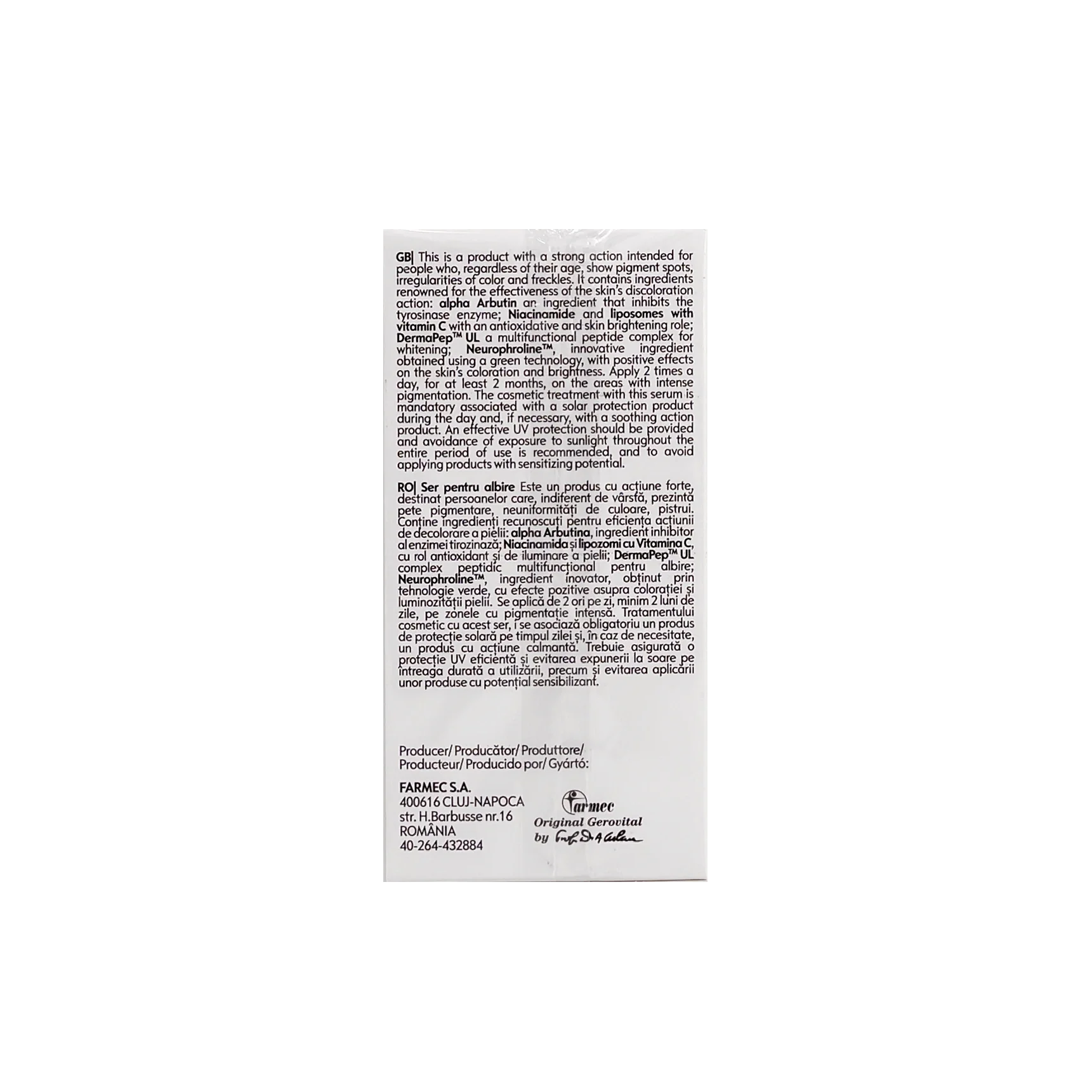 Gerovital Luxury Whitening Serum 15Ml