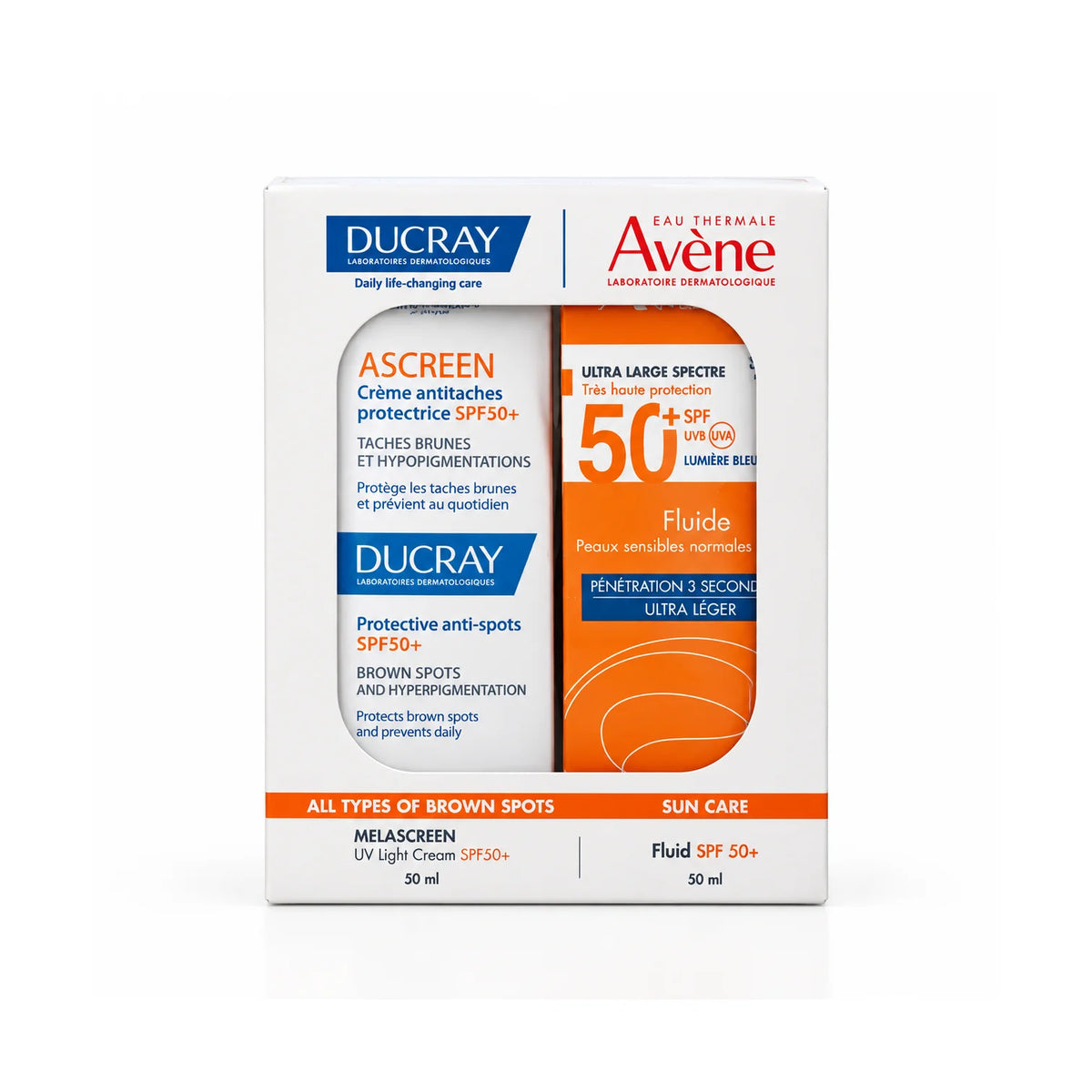 Ducray Melascreen SPF50+ 50ml + Avene Fluid SPF50+ 50ml Free
