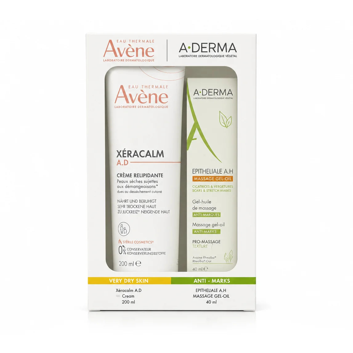 Avene Xeracalm A.D Cream 200ml + A-Derma Epitheliale A.H 200ml Free