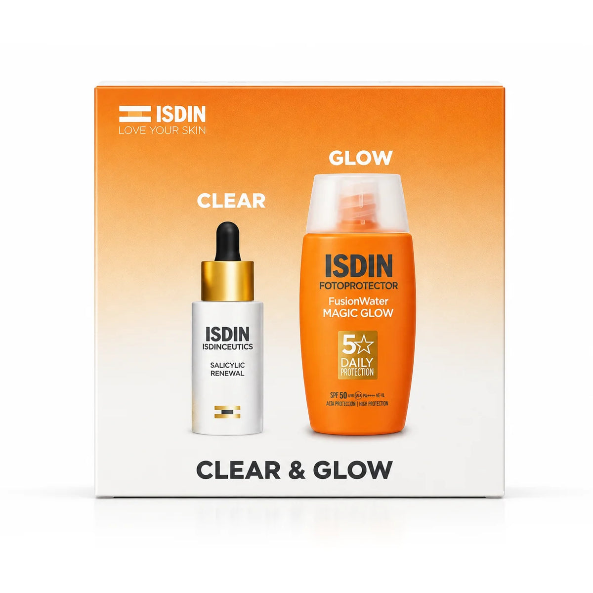 Isdin Clear And Glow Kit Save 45% ( Salicylic Renewal & Fotoprotector Glow )