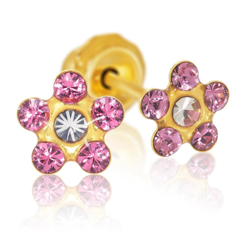 انفرنس 223C حلق طبي زهرة وردي مع كريستال مطلي بالذهب 14 قيراط