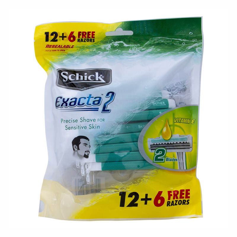 شيك اكزاكتا 2 شفرات حلاقة رجالية خضراء للبشرة الحساسة عرض 12+6 قطعة 