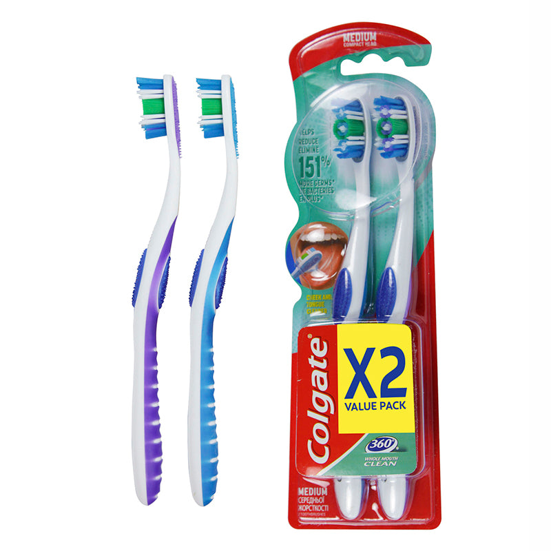 Colgate 360 Whole Mouth Clean Toothbrush Medium 2 Pcs 61000862