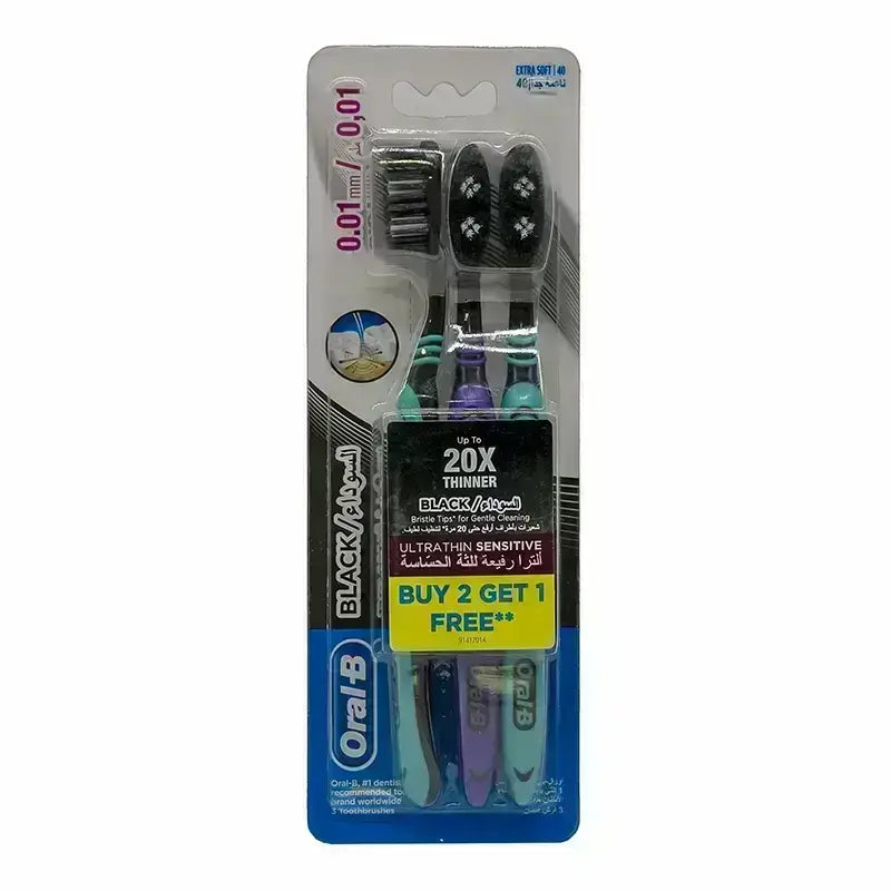 Oral B Ultra Thin Sensitive Black Toothbrush Extra Soft 2+1 Om160