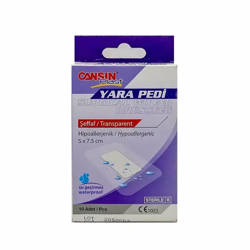 Cansin Plast Transparent Surgical Wound Dressing 5x7.5 cm 10 Pcs