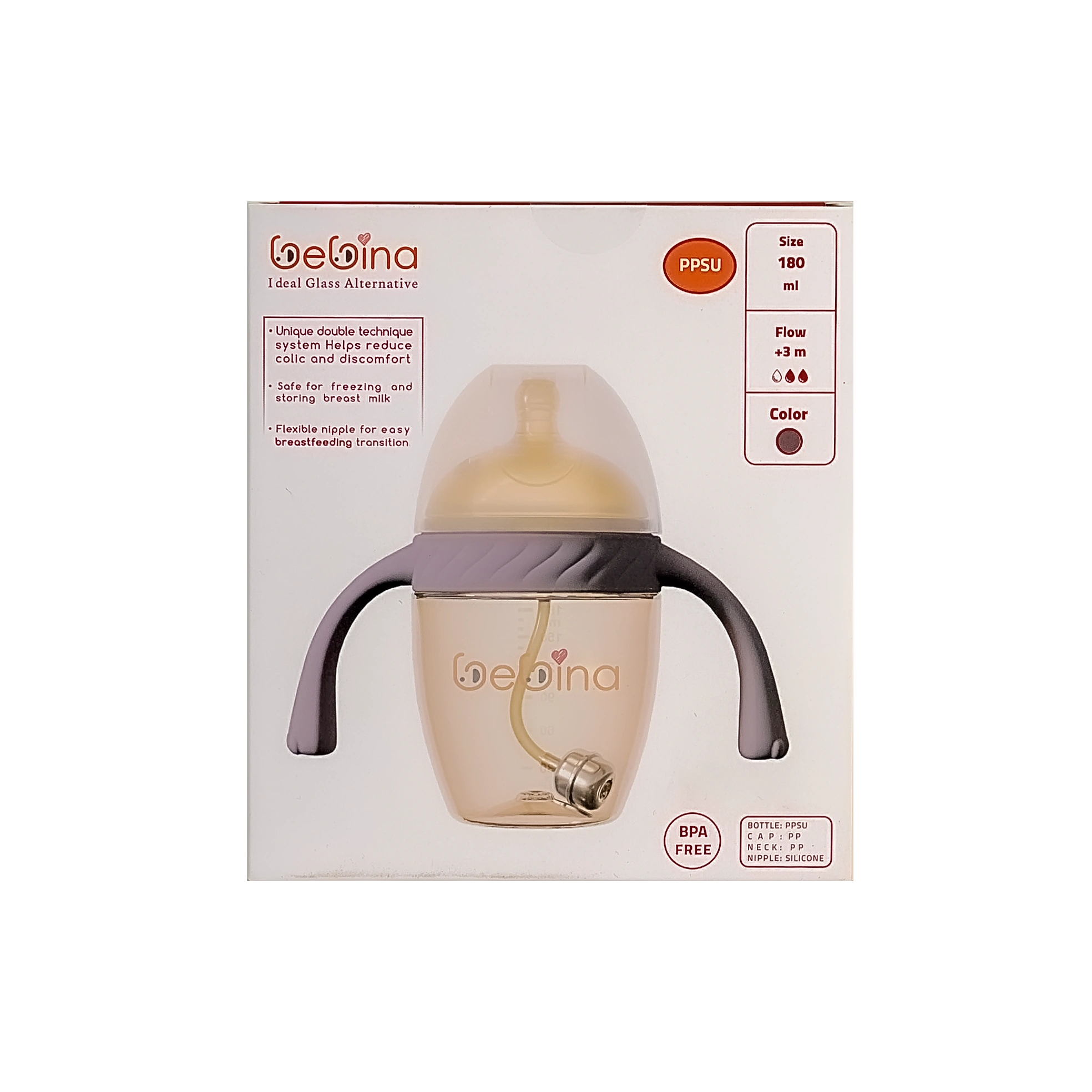 Bebina Baby Bottle - Brown - 180ml+3 M